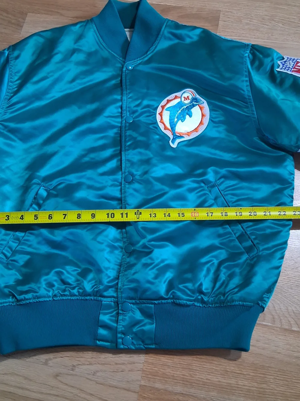 STARTER Teal Satin Dolphins Mens  Bomber Jacket Sz. L Made In Usa